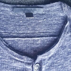 NWOT JOHN VARVATOS Silk Linen Indigo Blue Henley, Long Sleeve - SMALL